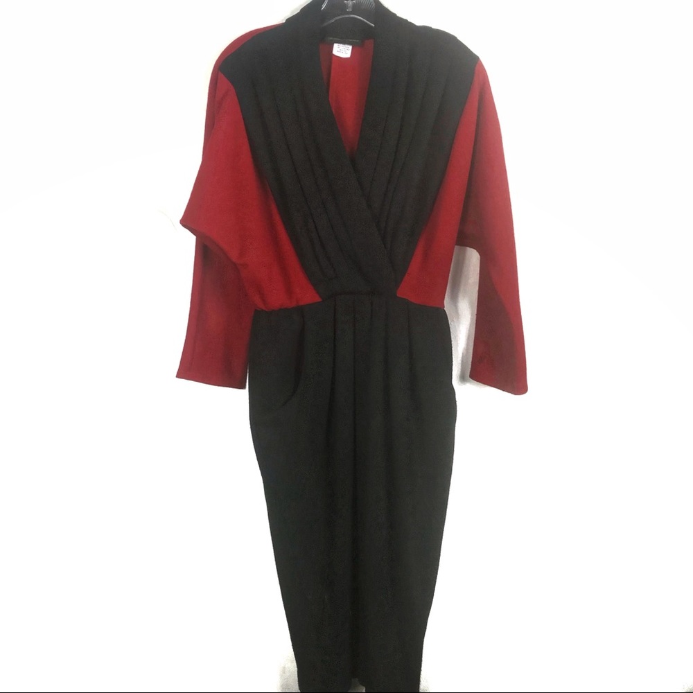 Vintage wool blend black and red dress